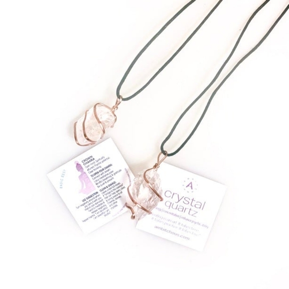 1 Crystal Quartz Pendant with Copper Wire Wrap - Picture 2 of 4